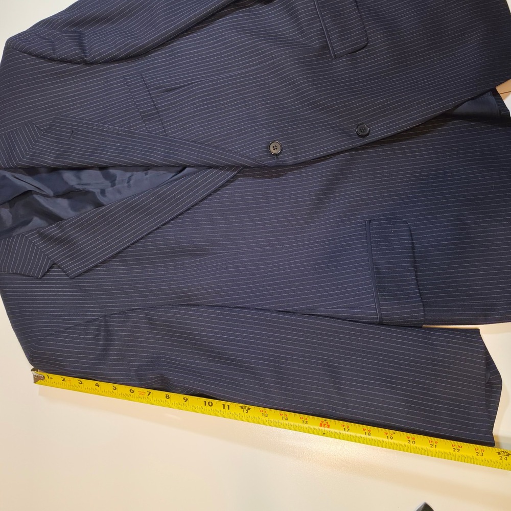 Coppley Mens Navy Pinstripe Wool Suit Scabal Fabric 42S 2 Button Made in Canada - Picture 6 of 14